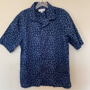 Free Assembly Blue Patterned Short-Sleeve Cotton Men's Shirt Small Lightweight